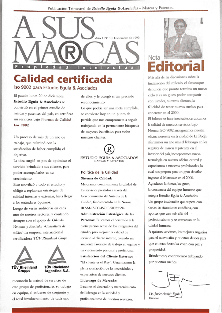 The Eguía firm's ISO quality certification